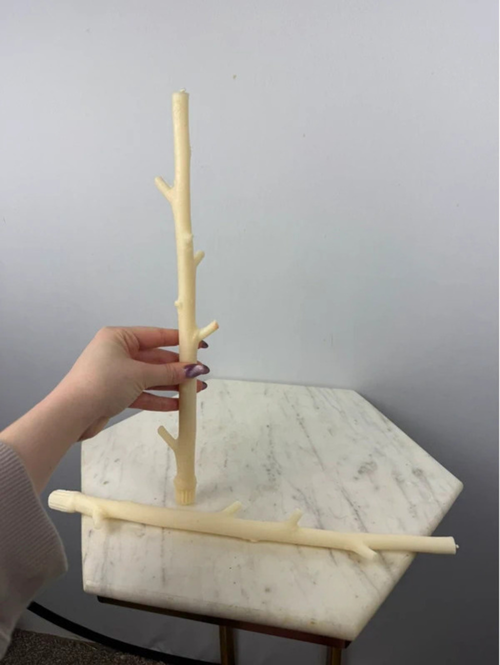 Pair of Ivory Branch Twig Taper Candles Rustic Woodland Decor 14”